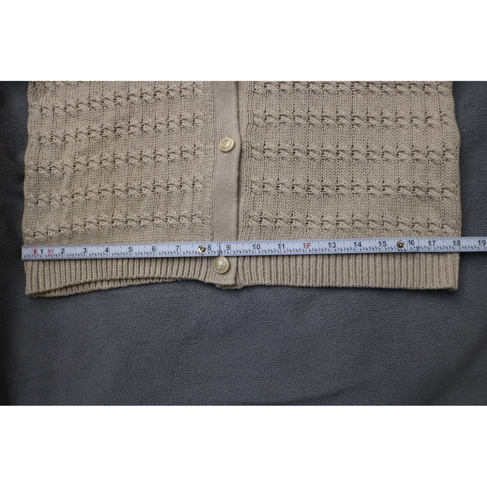 CYRUS Cable Knit Cardigan Sweater Women XS Beige Gold Button Preppy VNeck Top - Picture 4 of 12